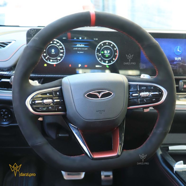 ترکیب چر فیبرکربن + چرم پانچ + دوخت قرمز