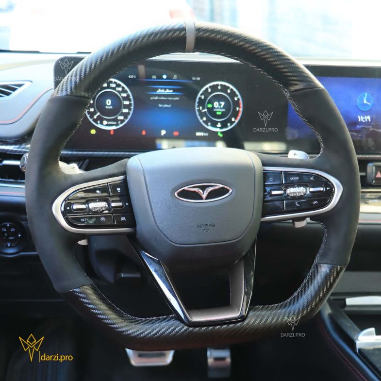 ترکیب چر فیبرکربن + چرم پانچ + دوخت قرمز