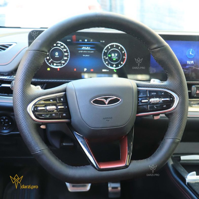 ترکیب چر فیبرکربن + چرم پانچ + دوخت قرمز