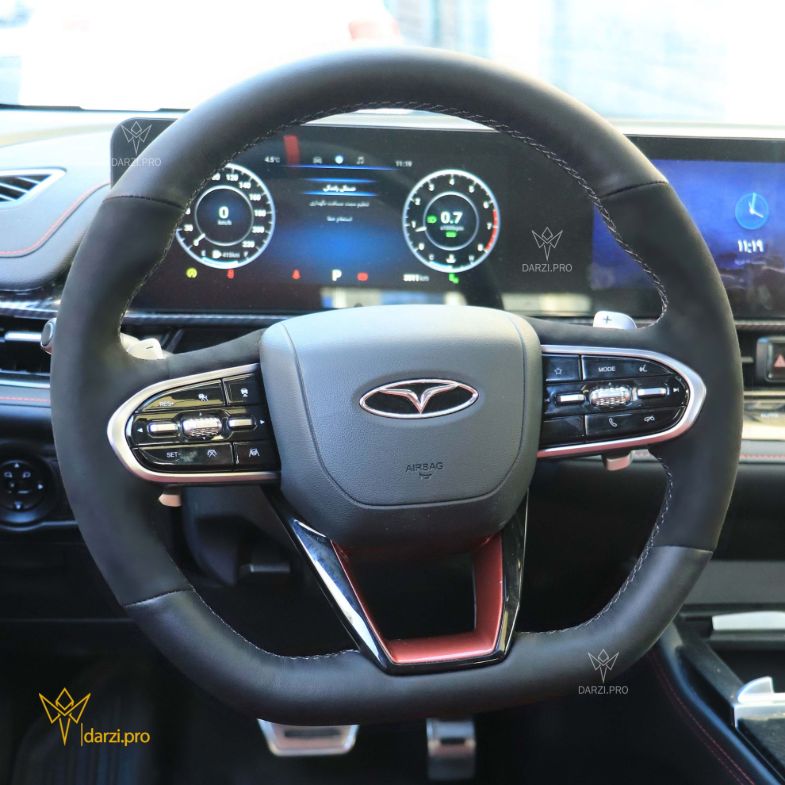 ترکیب چر فیبرکربن + چرم پانچ + دوخت قرمز