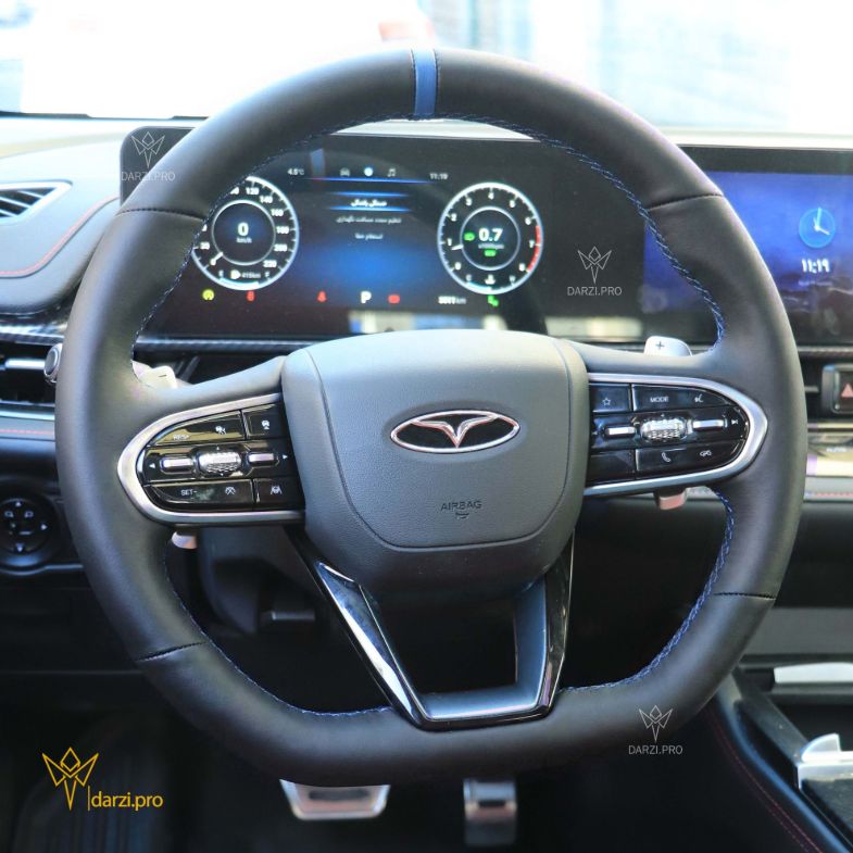 ترکیب چر فیبرکربن + چرم پانچ + دوخت قرمز