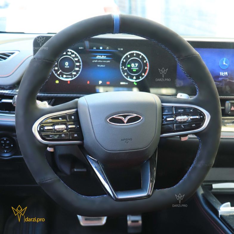 ترکیب چر فیبرکربن + چرم پانچ + دوخت قرمز