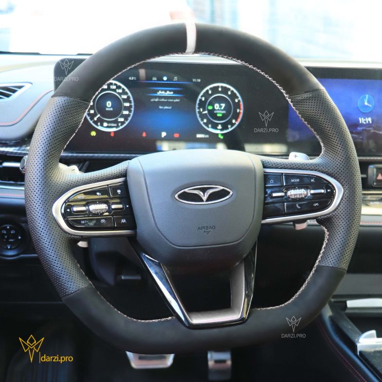 ترکیب چر فیبرکربن + چرم پانچ + دوخت قرمز